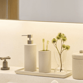 Porta Sabonete Liquido em Cerâmica Bege 21cm - Ela Decora